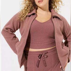 Torrid Dusty Rose Sherpa Zip Up Lounge Sweatshirt, Zipper Front, Collar,…